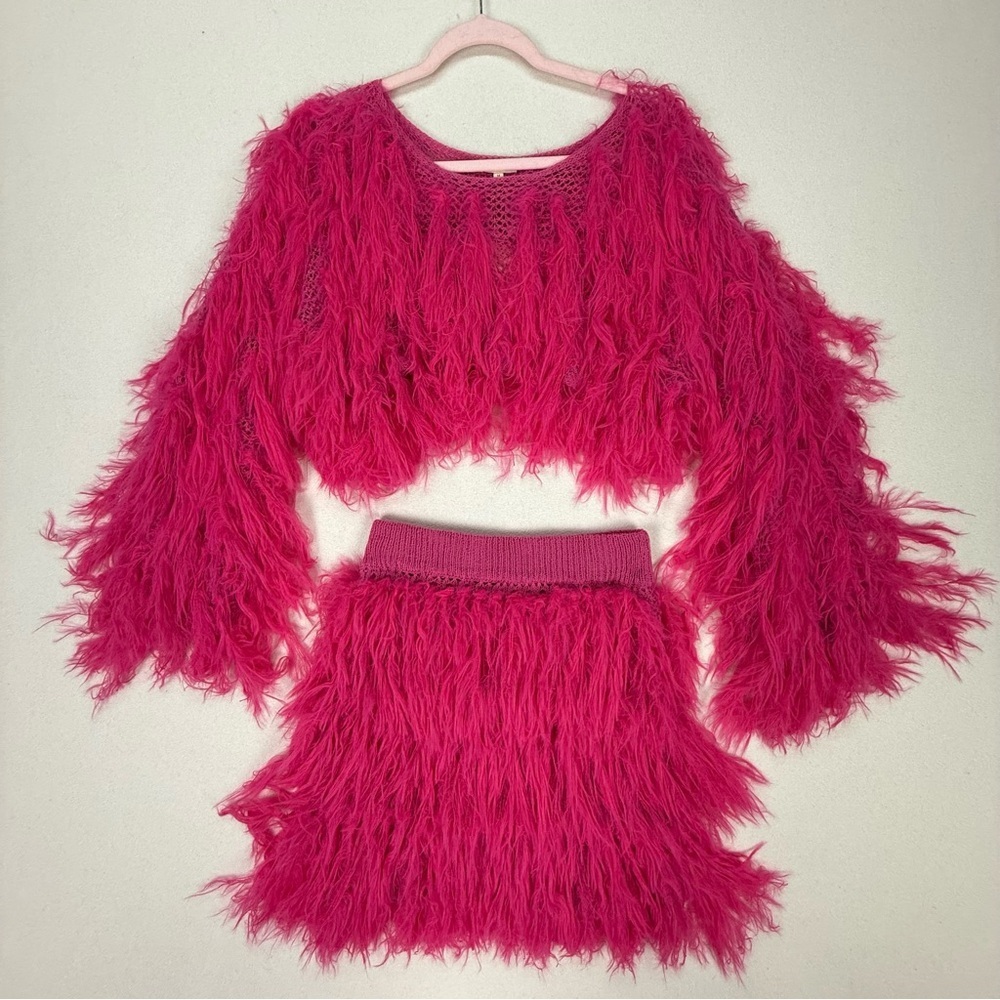 Love Sense Hot Pink Faux Feather Crochet Set